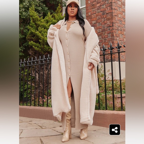 Cream Teddy Bear Borg Military Trims Coat - Picture 3 of 7